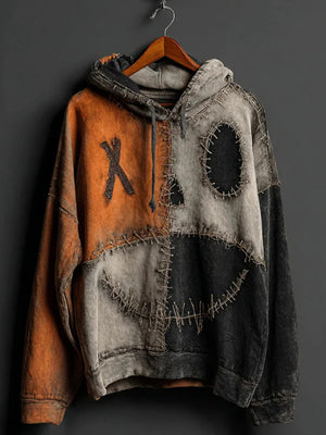 3D-printed men's gaming hoodie with striped pattern and patch pockets