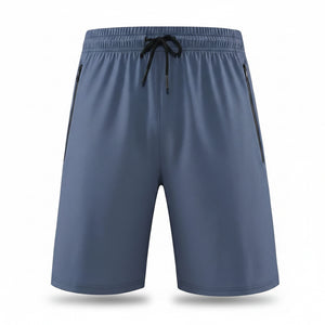 Men's quick dry 5-inch summer fitness shorts in black, dark gray, and haze blue