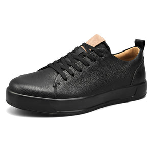 Men's casual leather sneakers in white and black with rubber sole and front lacing