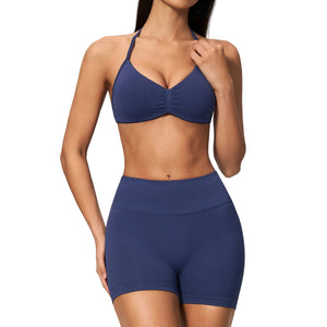 Backless halter top and shorts set for women in multiple colors
