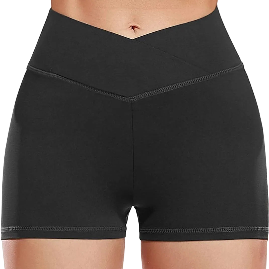 High-waist black slimming butt-lifting yoga shorts for women