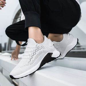 Men's black and white invisible height-increasing casual sports mesh shoes in multiple views