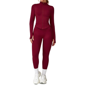 Seamless women's workout set with ribbed waist in multiple colors
