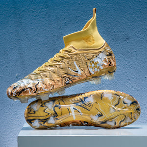 Long and short spikes soccer training shoes in multiple colors and high-top design