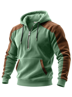 Men's slim fit digital print double hooded half zip hoodie in various colors