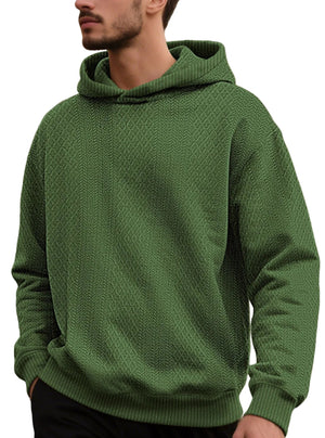 Loosefit jacquard men's hoodie in multiple colors with patch pockets and relaxed fit
