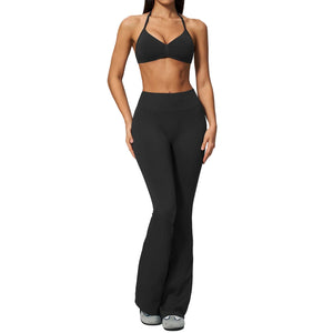 Women's halter top and flared pants activewear set in multiple colors