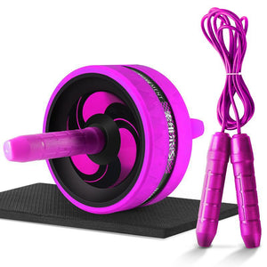 Abdominal exercise wheel with yoga mat and skipping rope in multiple colors