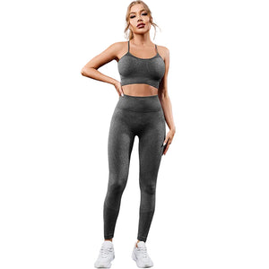 Women's shockproof sports bra and high-waisted cropped leggings set in multiple colors