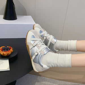 Women's retro color block thick soled board shoes in multiple colors