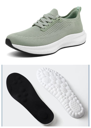 Men's mesh wide toe casual outdoor running shoes in black, white, and green colors