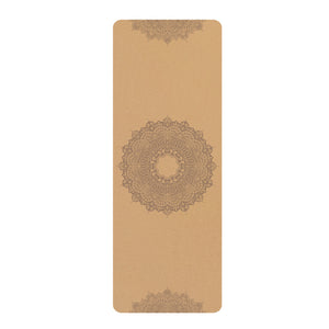 Natural rubber cork yoga mat with guide line pattern in various designs