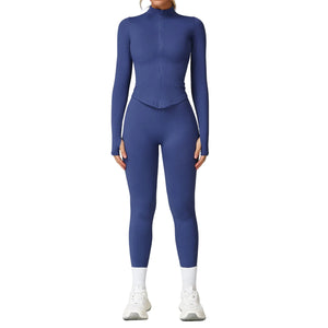 Seamless women's workout set with ribbed waist in multiple colors