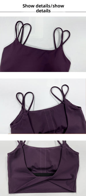 Sling yoga top with open back and shockproof sports bra design