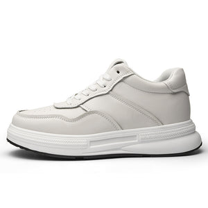 Men's casual leather shoes with hidden height increasing insole in white and black color options