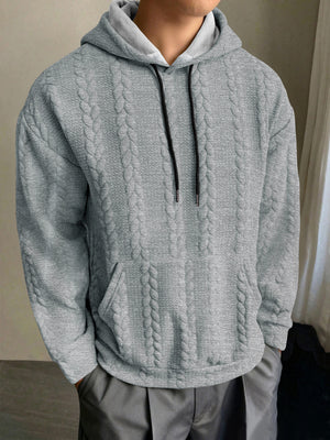 Men's casual slim fit hooded sweatshirt in black, light gray, khaki, and navy blue