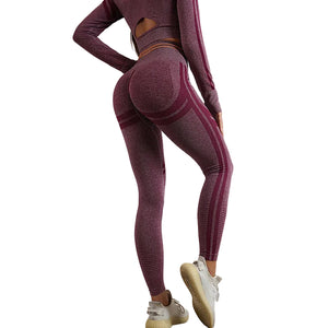 Seamless yoga pants and long sleeve workout set in various colors and styles