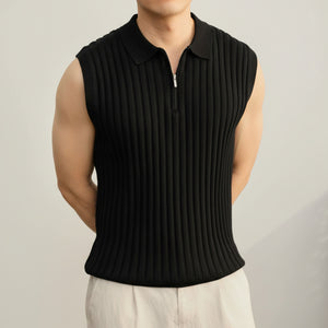 Men's sleeveless knit T-shirt with zipper accents in various colors
