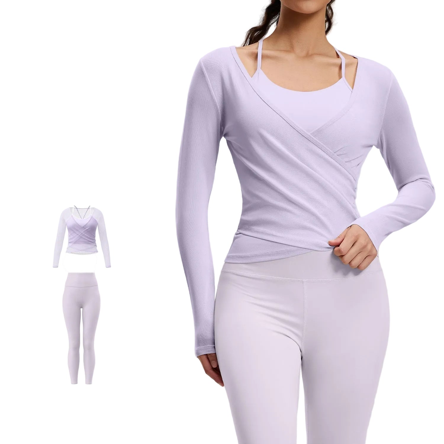 Breathable high-waisted women's yoga set in various colors with long sleeves and tight fit