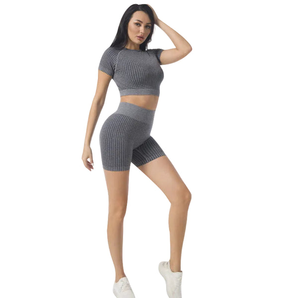 SEAMLESS WOMEN'S HIGH WAIST YOGA SET WITH STRIPES