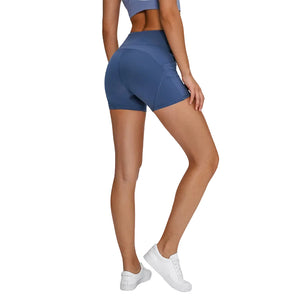 Women's high waisted athletic fitness shorts with two side pockets in various colors