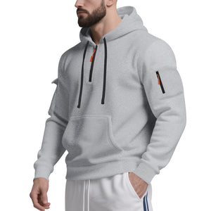 Men's long-sleeve hooded sweatshirt with patch pockets in various colors