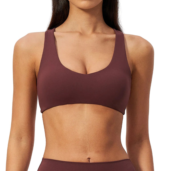 WOMENS SPORTY WIRE-FREE NYLON CRISSCROSS BACK BRA