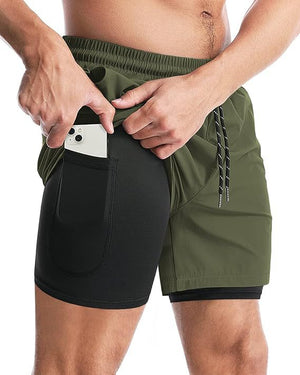 Men's quick-dry double-layer sports shorts in various colors and sizes