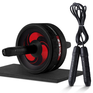 Abdominal exercise wheel with yoga mat and skipping rope in multiple colors