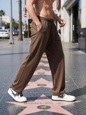 Men's casual anti-wrinkle stretch pants in black with slim straight fit