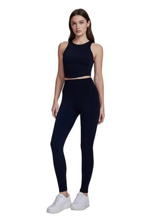 Reflective printed sports leggings with pockets in multiple colors and full-length fit