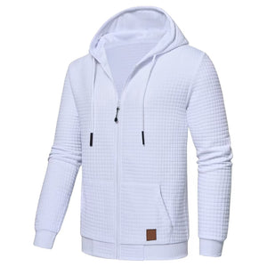 Men's plaid jacquard fleece-lined hooded zip-up sweatshirt in multiple colors