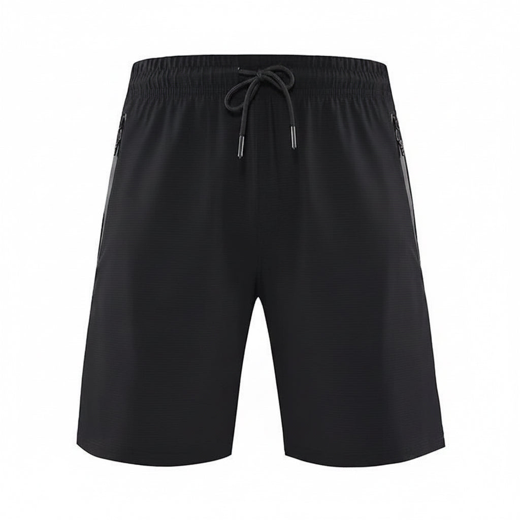 Men's quick dry 5-inch summer fitness shorts in black, dark gray, and haze blue