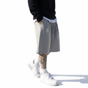 Men's hip hop loose fitness shorts in gray, black, and ivory white colors