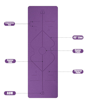 Non slip TPE yoga mat with position lines in various colors