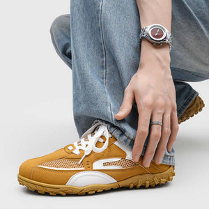 Men's low profile running trainers in blue, yellow, and black with nubuck suede upper