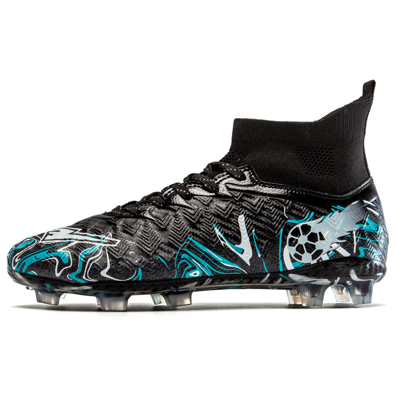 Long and short spikes soccer training shoes in multiple colors and high-top design