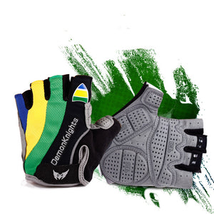 Summer half finger riding gloves in pampas storm blue color showing breathable mesh and microfiber materials