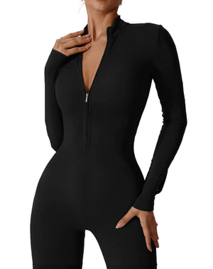 Hip raise skinny one-piece workout jumpsuit for women in black and brown colors