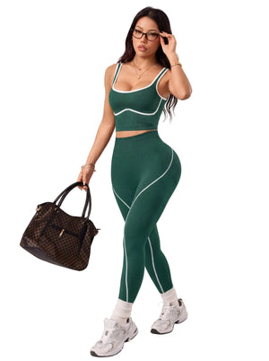 Seamless yoga pants and vest set for women in various colors