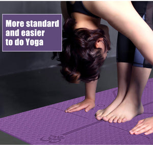 Non slip TPE yoga mat with position lines in various colors
