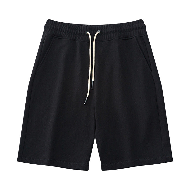 Men's heavy cotton mid-waist shorts in various colors including black, red, and blue