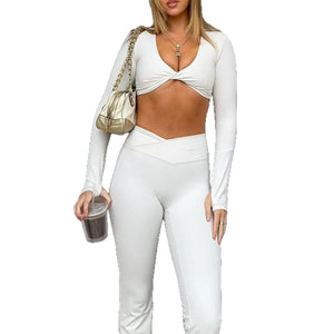 Women's white long sleeve yoga set with zipper detail