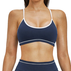 Sports bra with contrast double straps in multiple colors for yoga and fitness