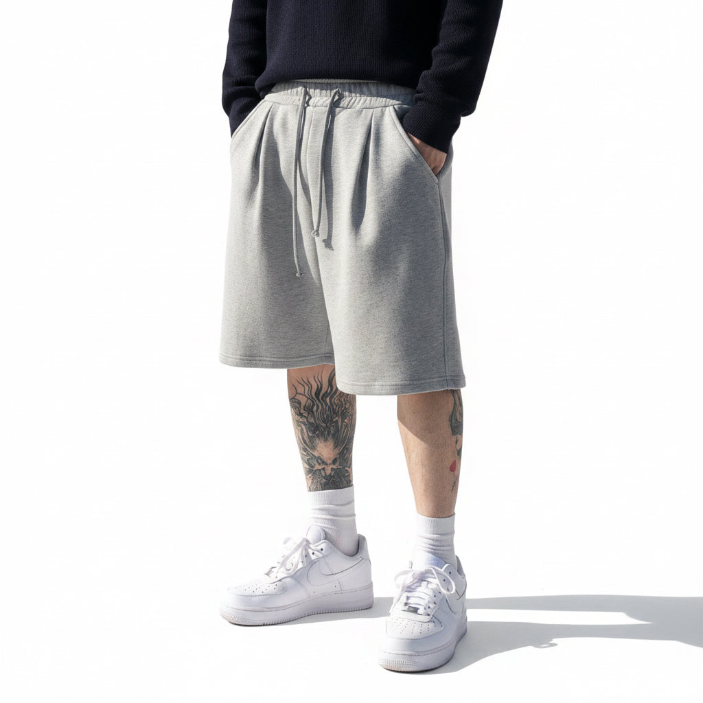 Men's hip hop loose fitness shorts in gray, black, and ivory white colors