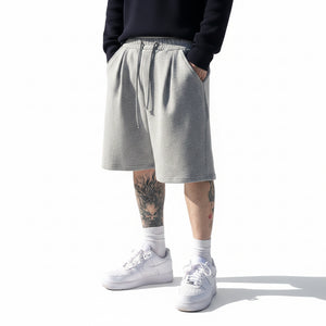 Men's hip hop loose fitness shorts in gray, black, and ivory white colors