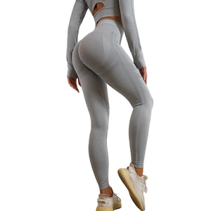 Seamless yoga pants and long sleeve workout set in various colors and styles