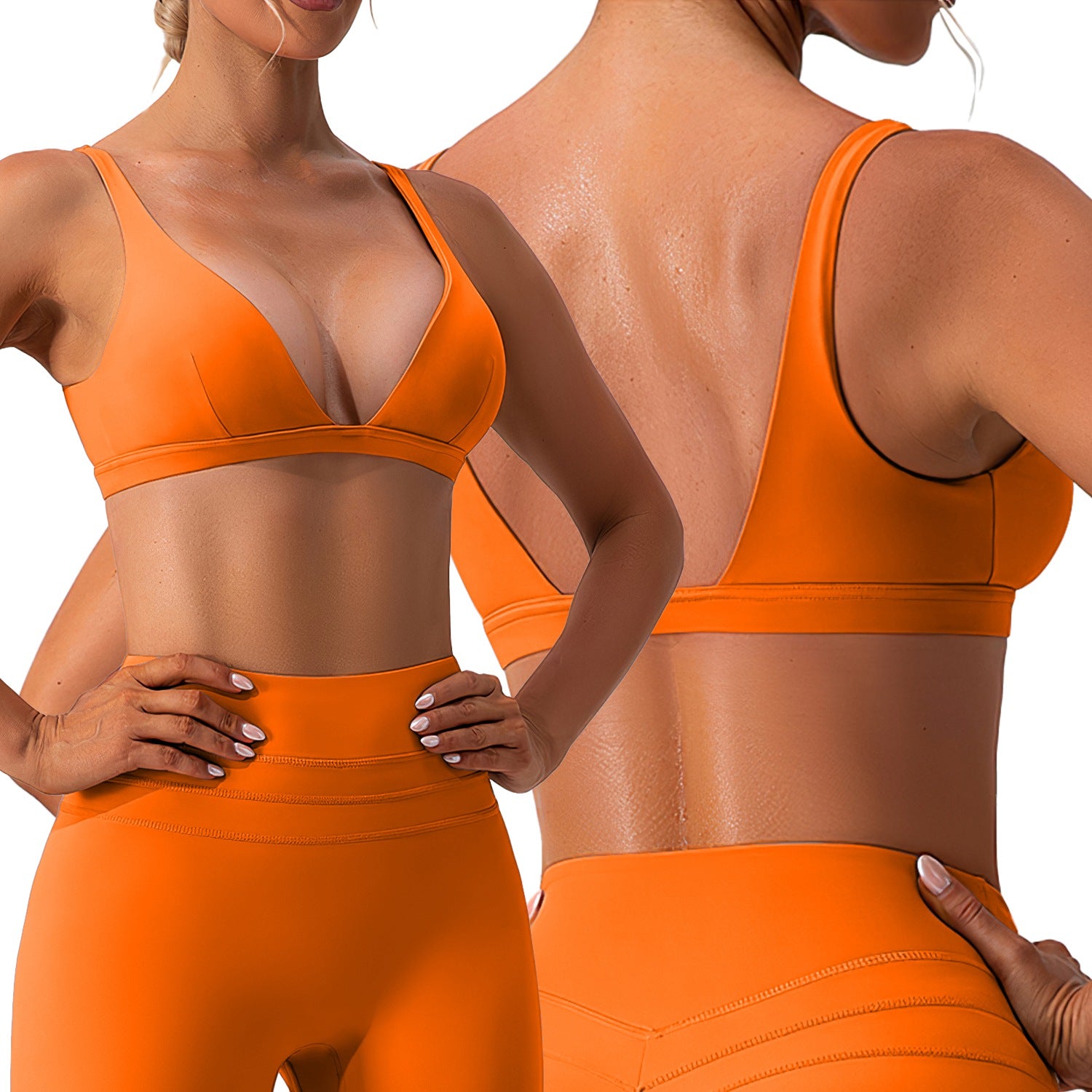 Women's deep V neck padded sports bra with removable pads in multiple colors