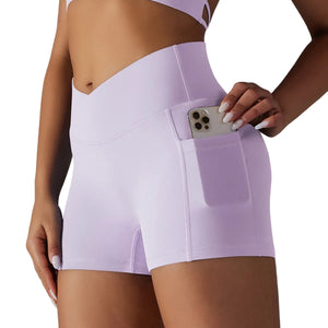 Women's yoga shorts with phone pocket in multiple colors