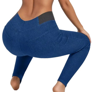 Women's fleece padded slim fit denim jeans in black and blue colors